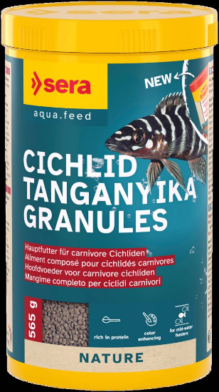 sera Cichlid Tanganyika Granules 1000 мл / 565 г - високоенергийна храна за месоядни цихлиди